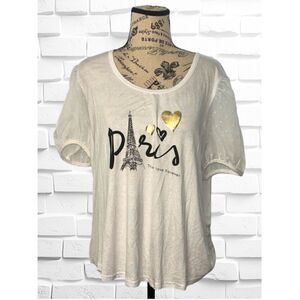 Sugar & Rose Women’s Size XL Puffy Sleeve Paris “True Love Forever” Graphic Top